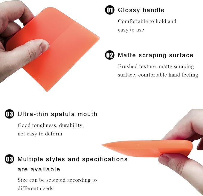 5 in 1 Rubber Squeegee Kit, Anti-Scratch Flexible Soft Matte TPU Coating Scraper Kit, Small Tint Squeegee Water Blade Scraper for Paint Protection Film Household Cleaning (Orange)