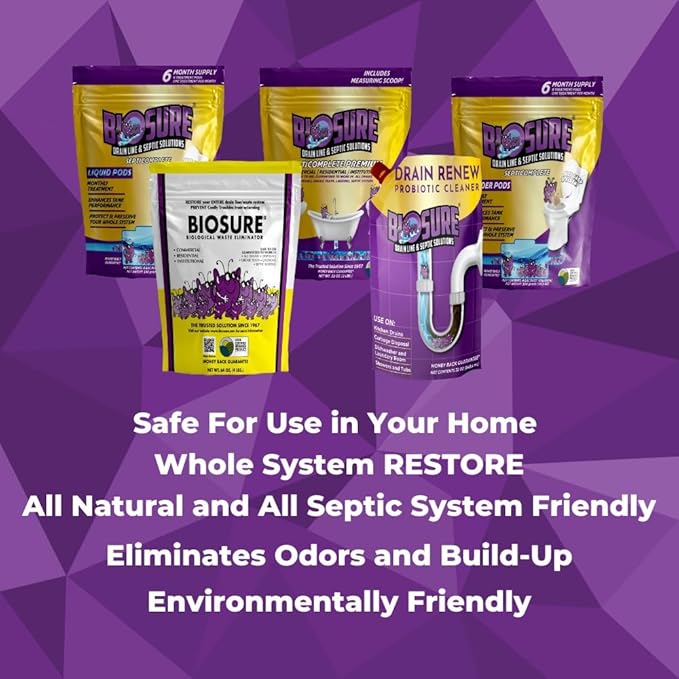 DRAIN RENEW Drain Line Maintenance and Septic Tank Treatment: The Ultimate Drain Cleaner for Your Drains, Showers, Sinks, and Toilets - Keep Your Pipes Clear and Septic System Healthy