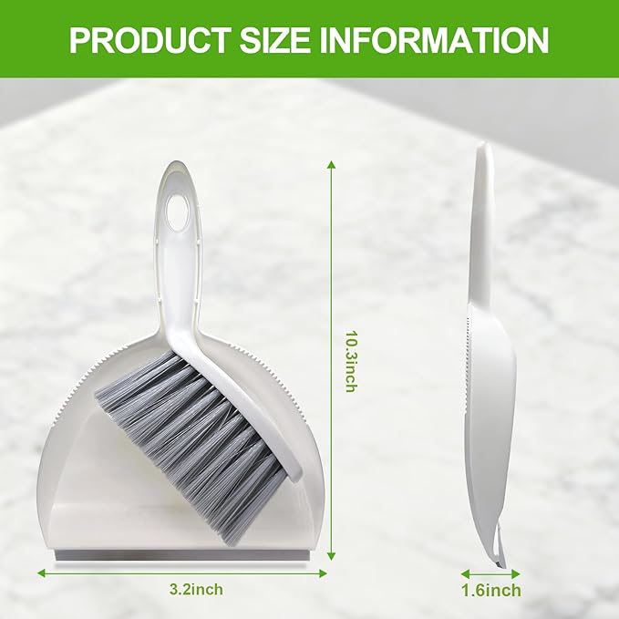 Mini Broom and Dustpan Set,Hand Broom with Dustpan Combo Nesting Snap-On Handheld Dust Pan and Brush Set, Small Broom and Dustpan Set for Kitchen, Desktop, Pet, Floor, Sofa, Grey White