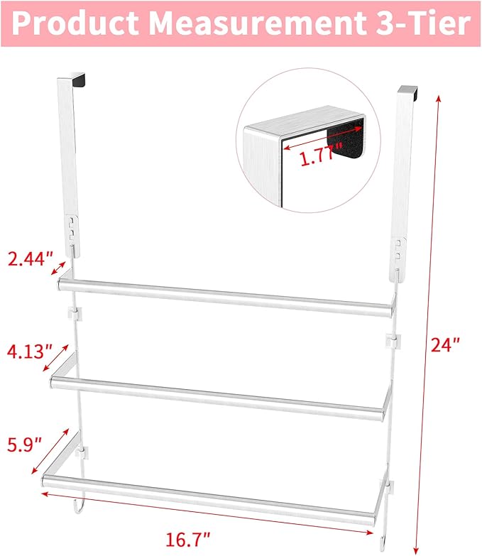 Over The Door Towel Rack,Towel Rack with Hooks for Door Hanging, Door Towel Bar, Over Door Towel Racks for Bathroom (Brush Nickel)