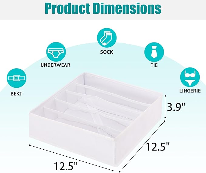 Drawer under Cabinet Clothes Organizer 5 Cell Foldable Storage Cubes Underwear Drawer Organizer Dividers Storage Boxes for Bra, Underwear（White）