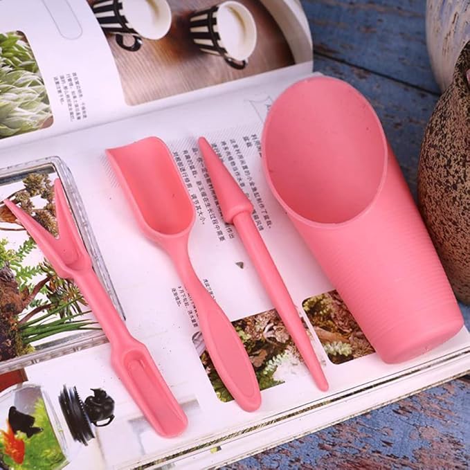 AKOAK 4 Pcs Set Mini Garden Soil Spoon Plastic Planting/Transplanting Garden Tool Set Indoor Mini Garden Plant Care Shovel Soil Cup Bucket Shovel Transplanting Tool