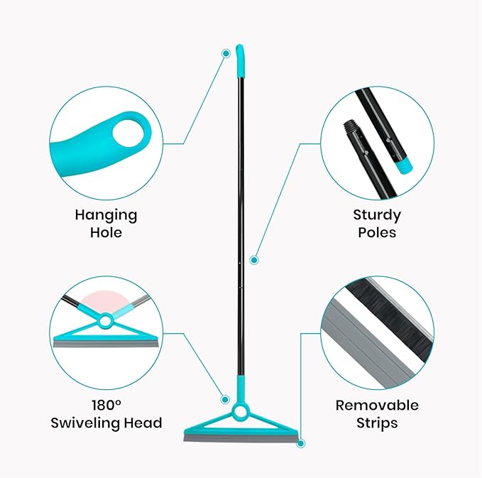 MAVRIZ Air Broom for Dust, Hair, Liquids, Silicone Broom with Removable Rubber Strip and Brooms Bristle, Multifunctional Floor Squeegee for Indoor Cleaning