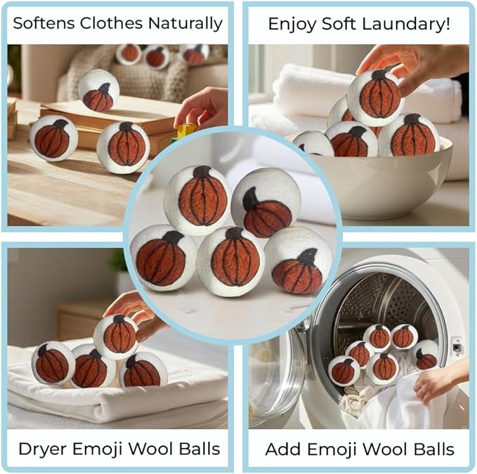 Ezhippie Quality Wool Dryer Balls - 6 XL Pumpkin Pack - 1000+ Loads - Pure Organic Wool - Reusable Natural Fabric Softener Perfect with Essential Oils, Reduce Clothing Static and Wrinkles