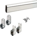 Custom cut to size (12-92 inches) oval closet rod with choice of end support (Chrome)