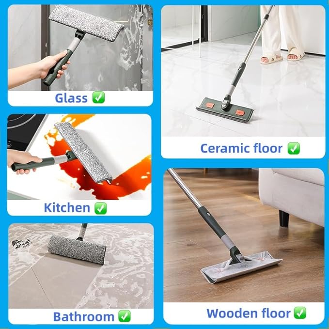 4 in 1 Window Squeegee Cleaner Set,Long Squeegee for Window Cleaning with 81" Adjustable Extendable Pole,Professional Long-Handled Window Washing Kit for Home,Outdoor Windows, Glass, Floor