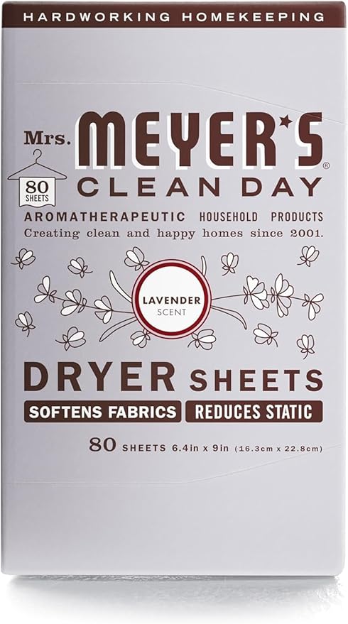 Mrs. Meyer's Clean Day Dryer Sheets, Lavender, 80 Count (Pack of 12)