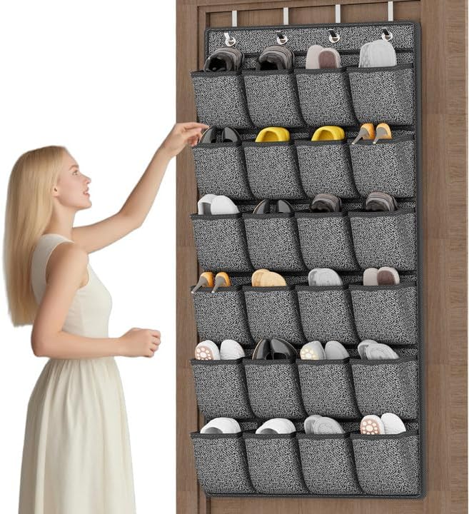 homyfort Over the Door Shoe Organizer, Hanging Shoe Rack Storage Holder with 24 Large Pockets for Closet Door, Men Women Kids Shoes, Cruise (Black)