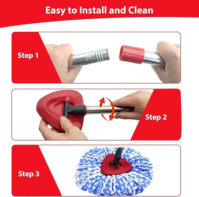 Small Spin Mop Replacement Head Compatible with Ocedar 2 Tank RinseClean, 4 Mop Heads +1 Stick+1 Base , Microfiber Mop Refills and 30-58in Handle, Easy-to-Replace(Blue,2 Tank)