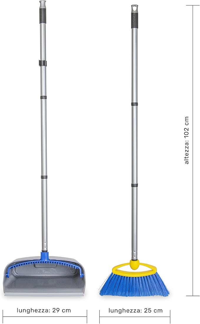 Broom with Dustpan Combo Set - Made in Italy, Broom and Dustpan Set with Long Handle | Durable Dust Pan & Broom Set for Home, Office & Commercial Cleaning