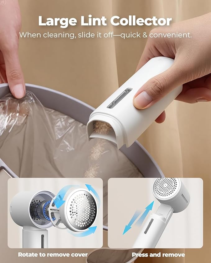 ASNUG Fabric Shaver, Electric Lint Remover, Sweater Shavers to Remove Pilling with 3 Speeds, 6 Leaf Blade, LED Display & Type-C Rechargeable, Removes Fuzz, Pills for Clothes, Couch, Furniture