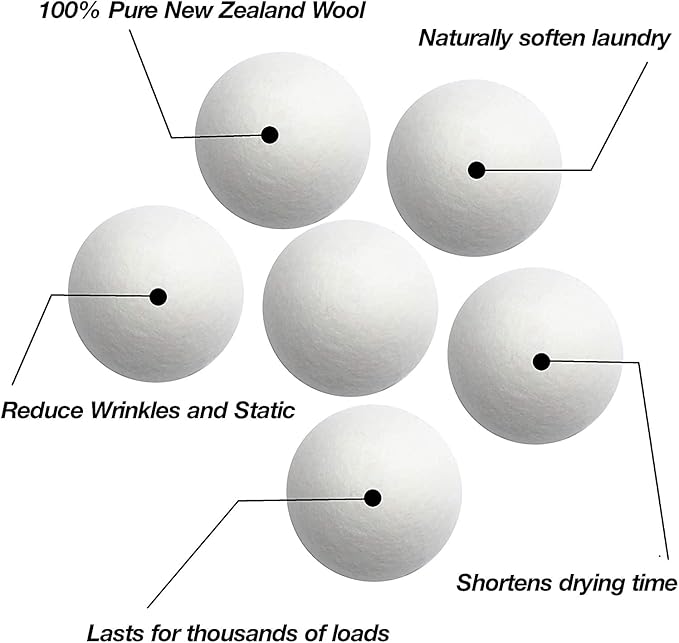 XL Dryer Balls from 100% New Zealand Wool (6-Pack), Natural & Reusable Fabric Softener Balls for 1000+ Loads, Essential Oil Ready Laundry Accesories, Reduces Wrinkles & Cuts Drying Time