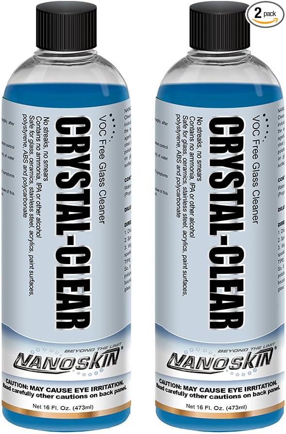 Nanoskin CRYSTAL-CLEAR VOC-Free Glass Cleaner, 32 Oz. Pack (2x16 Oz) - Advanced Eco-Safe, Streak-Free Shine, Multi-Surface Cleaning Solution | For Auto, Home, Office, & Commercial Use | 40:1 Dilution