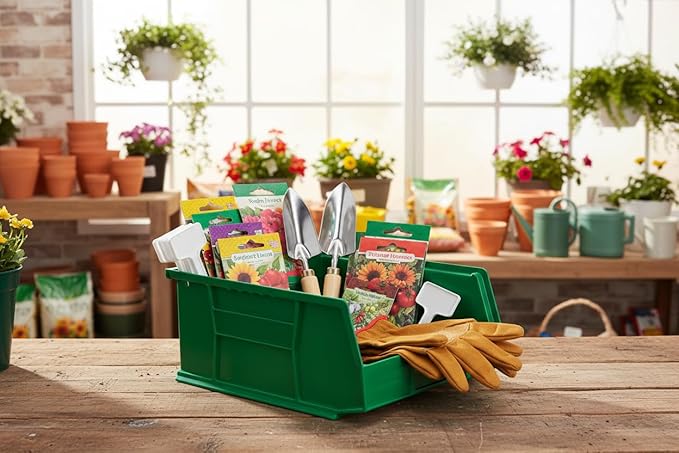 Hudson Exchange 11" x 11" x 5" Plastic Stackable Storage Bin and Hanging Container (Green, 1 Pack)