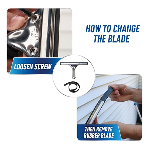Unger Professional 8” Stainless Steel Window & Glass Cleaning Squeegee - Cleaning Supplies, Heavy Duty Squeegee for Window Cleaning, Streak Free Results