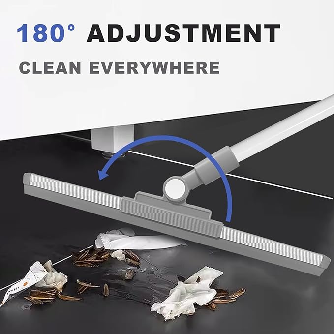 Floor Squeegee - 52 Inch Adjustable Long Handle 14.2 Inch Rubber Blade 180° Rotatable Head Heavy Duty Squeegee Broom for Floor Window Bathroom Tile Garage Concrete Shower Patio (White)