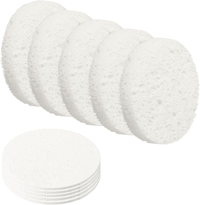 uxcell 10Pcs Cellulose Sponges, Round Kitchen Clean Sponges Non-Scratch Compressed Dish Scrubber for Kitchen Household Cookware Bathroom Cleaning & DIY, White