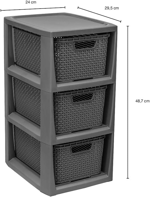 BranQ - Home Essential Shelf in Rattan Look Plastic Polypropylene 29.5 x 24 x 48.7 cm Anthracite