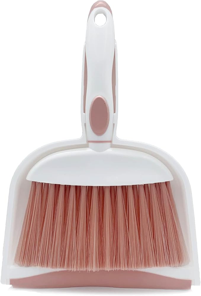 Broom Dustpan Brush Small Dust pan: Small Broom and Dustpan Set Mini Dust pan and Brush Set for Desk, Home, Camping Tent (Pink)