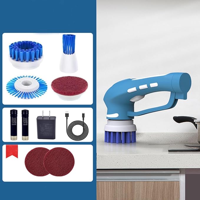 RICHOOSE Cordless Electric Spin Scrubber with 6 Brush Heads & 2 Rechargeable Batteries, Power Scrubber for Shower Tile Grout Tub Bathroom Cleaning, IPX7 Waterproof Handheld Scrubber