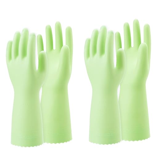 SHOWA 111 Skin-Friendly Dishwashing Gloves, Latex-Free PVC, Reusable Housekeeping Gloves with Cotton Liner, Non-Slip Grip for Kitchen & Gardening, Made in Japan, Large, 2-Pairs