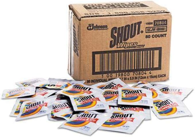 SC Johnson Shout 686661 Wipe & Go Instant Stain Remover, 4.7 x 5.9, 80 Packets, Pack of 1