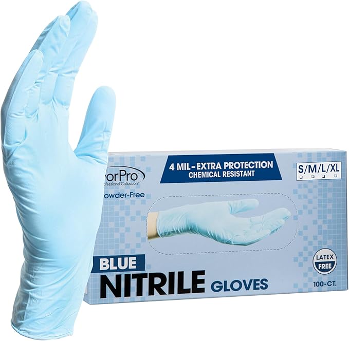ForPro Disposable Nitrile Gloves, Chemical Resistant, Powder-Free, Latex-Free, Non-Sterile, Food Safe, 4 Mil