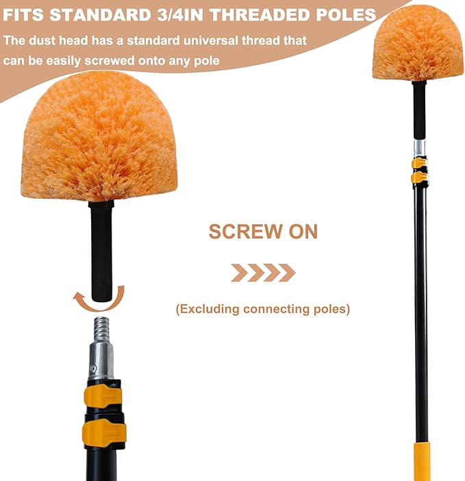 2 Pack Robust Cobweb Duster Head Brush – Superior Twist-On Web Cleaning Tool – Spider Web Remover Brush Compatible with Standard 3/4 Inch Threaded Poles for Outdoor & Indoor Use – Head Only (Orange)