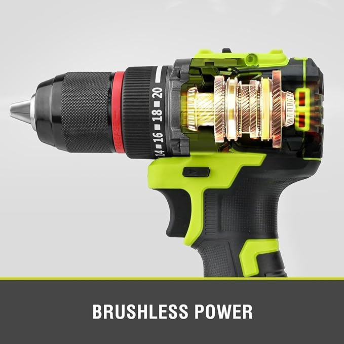 SnapFresh 20V Cordless Brushless Drill Driver, 1/2" Compact Power Drill Set with 500 in-lbs Torque, 20+1 Clutch & 2 Variable Speeds, LED, 2.0Ah Battery & Fast Charger, Electric Tool Kit for Home & DIY
