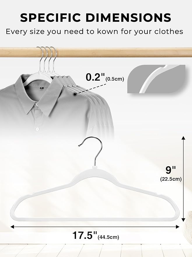 Smarter Plastic Hangers 200 Pack - Thin Hangers Non-Velvet with 360° Swivel Chrome Hook & Notches, Sweater Hanger No Shoulder Bump - Ideal for Dresses, Coats, Shirt, Jacket, Sweater - White
