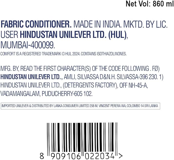 Comfort After Wash Morning Fresh Fabric Conditioner, 860 ml