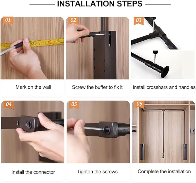 Pull Down Closet Rod for Hanging Clothes, Retractable Wardrobe Hanger for Cabinet Inside Width 21.6"~26", Aluminium alloy Tubing with Plastic Housing, 44 lb Weight Rating