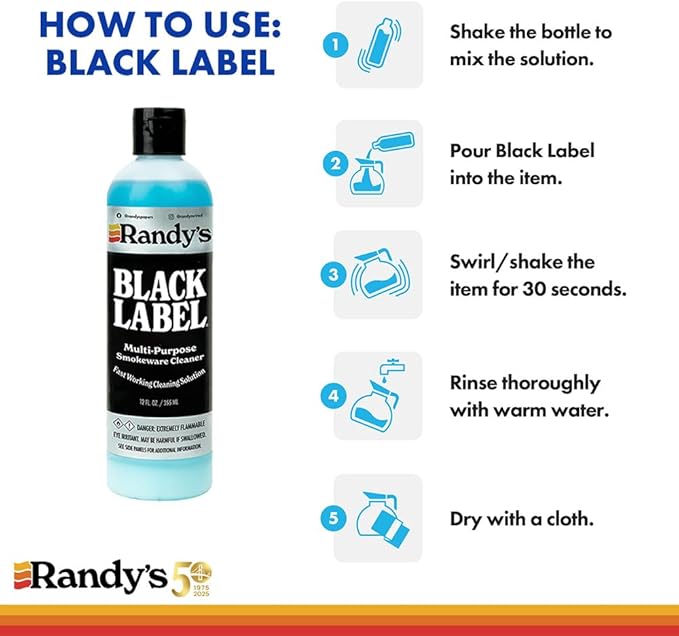 Randy's Black Label Cleaner with 44 Tapered Bristle Pipe Cleaners – All-in-One Cleaning Kit for Glassware, Glasstops, Ceramic, Metal, and Hard-to-Reach Areas – Glasstop cleaning kit – 12 fl oz