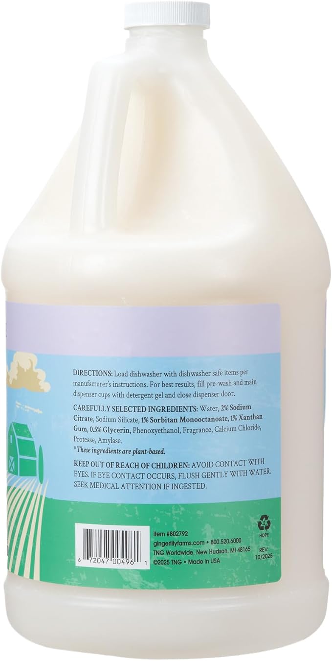 Ginger Lily Farms Botanicals Plant-Based Dishwasher Detergent Gel, 100% Vegan & Cruelty-Free, Lavender Chamomile Scent, 1 Gallon Refill (Pack of 4)
