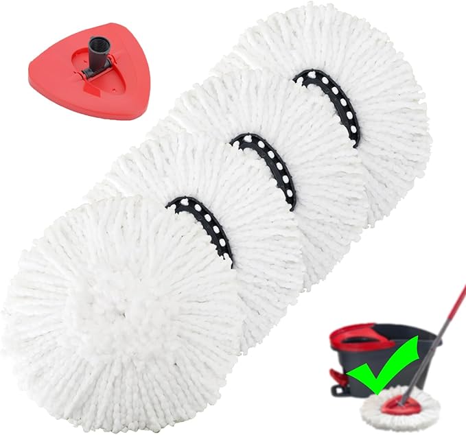 4 Pack Spin Mop Replacement Heads Microfiber Mop Refills Replace Heads Safe for Cleaning All Hard-surfaced Floors Includes Extra 1 Mop Replacement Base