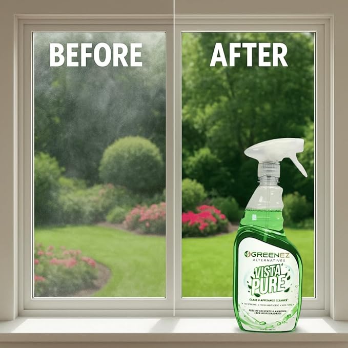 Vista Pure Glass & Appliance Natural Cleaner Spray 3 Pack | Streak-Free Window, Mirror & Surface Cleaner | Ammonia, Solvent & Toxin Free Biodegradable Formula | Mint Scented - 23oz
