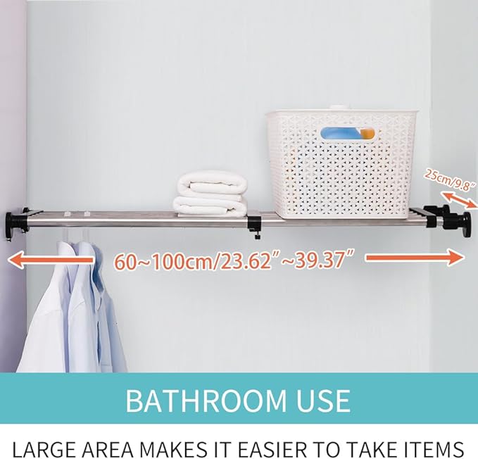Hershii Expandable Closet Tension Shelf Rod Adjustable Metal Storage Rack Cabinet Organizer DIY Divider Separator Shelves for Wardrobe Cupboard Kitchen Bathroom, Black, 23.62-39.37inches