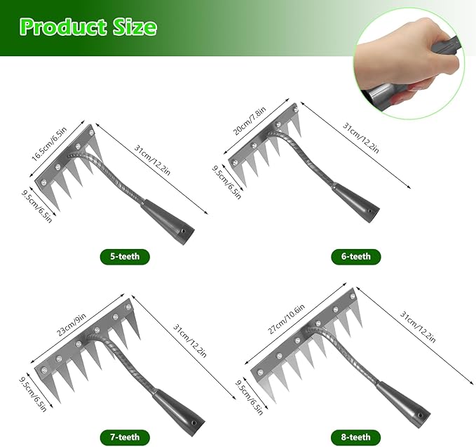 Iron Weeder Tool Without Long Handle, 7 Teeths Manual Weeder Remover Tool, Hand Weed Rake and Garden Hoe for Gardening, Heavy Duty Uprooting Weeding Pull for Yard, Lawn, Patio and Garden