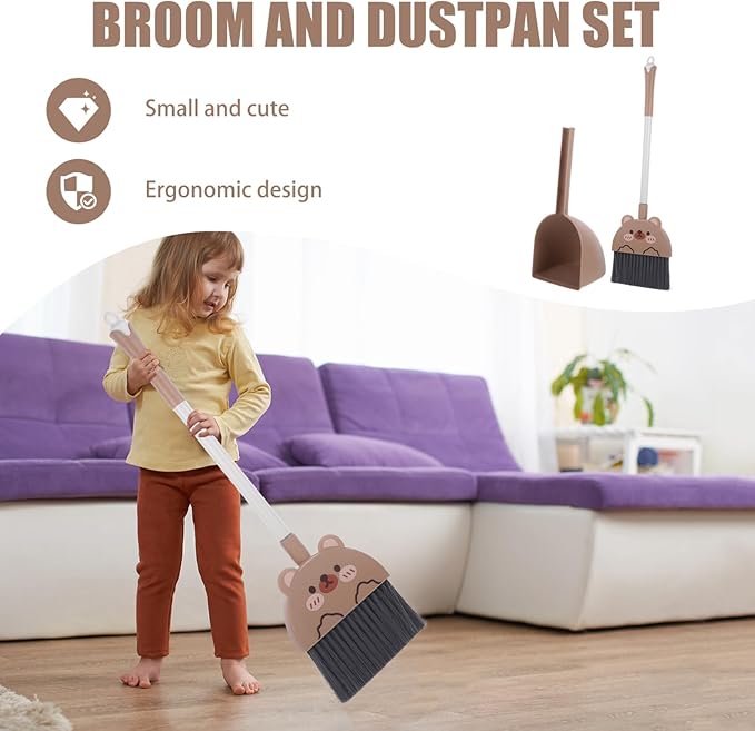 PRETYZOOM Cartoon Children's Broom and Dustpan Set Small Size Plastic Kids Housekeeping Cleaning Tools for Home Use Toddler Accessories 1 Set