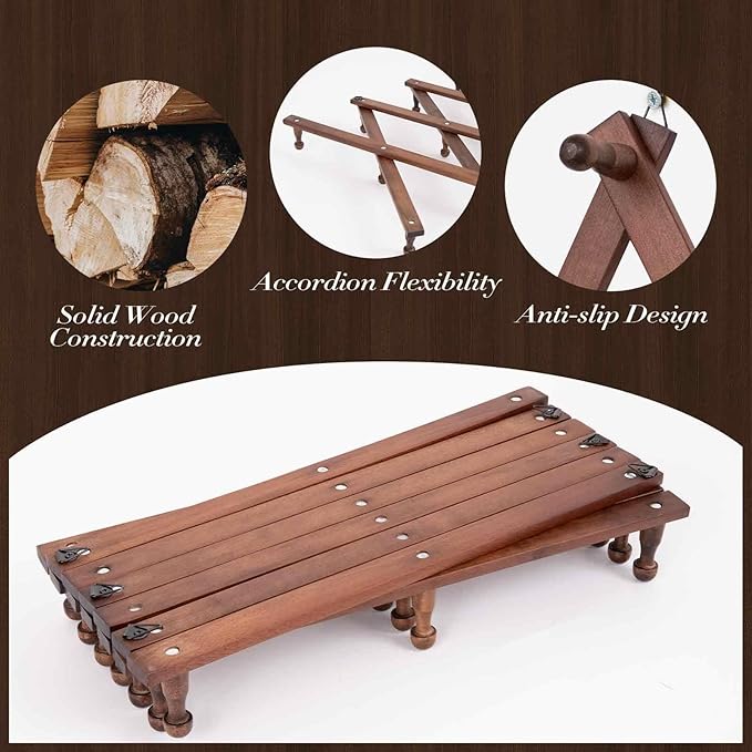 SCUNDA Accordion Wall Hanger with 20 Hooks, Expandable Wall Hat Display Rack, Wooden Wall Hook for Coat, Hats, Baseball Caps, Coffee Mug, Jewelry(Brown)