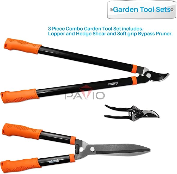 Patio Paradise Garden Tool Loppers 3 PCS - Hedge Shear, Shrub Shears Purner, Tree Trimmer, Pruning Clippers, Branch Cutter Kit, Heavy-duty Shears for Yard, Lawn, Gardening Gift