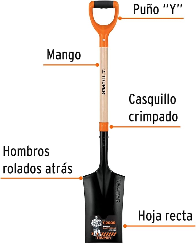 TRUPER PES-P D-Handle and Long Handle Garden Spades. T-2000 41 1/4" (105cm)