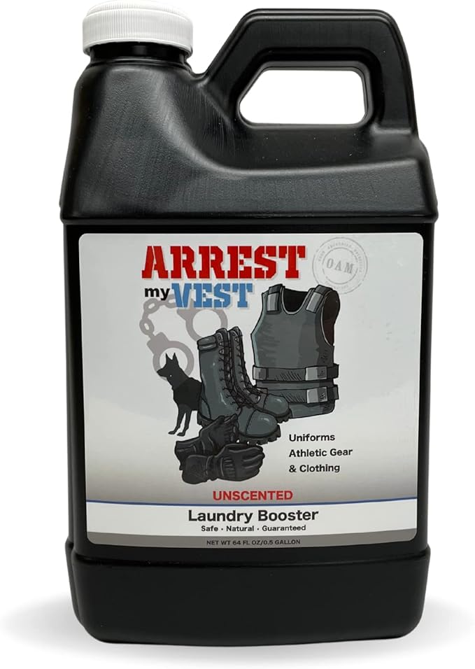 Arrest My Vest Military Grade Laundry Booster Deodorizer For Strong Odor to Get The Sweat Smell Out of Clothes, Uniforms, Police Gear, and All Fabrics - Unscented - 1 64oz Bottle Laundry Supplies