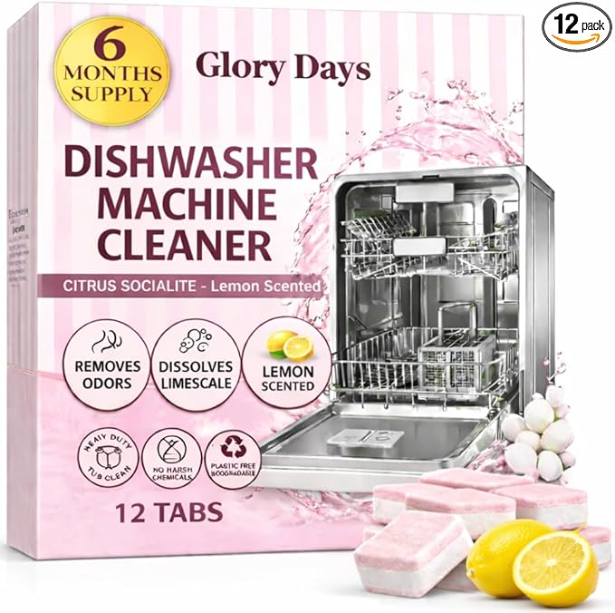 Dishwasher Cleaner And Deodorizer Tablets - Lemon Citrus Dishwasher Cleaning Tablets - Deep Cleaning Removes Limescale and Odors - Eco-friendly Dish Washer Machine Cleaner - Heavy Duty and Septic Safe