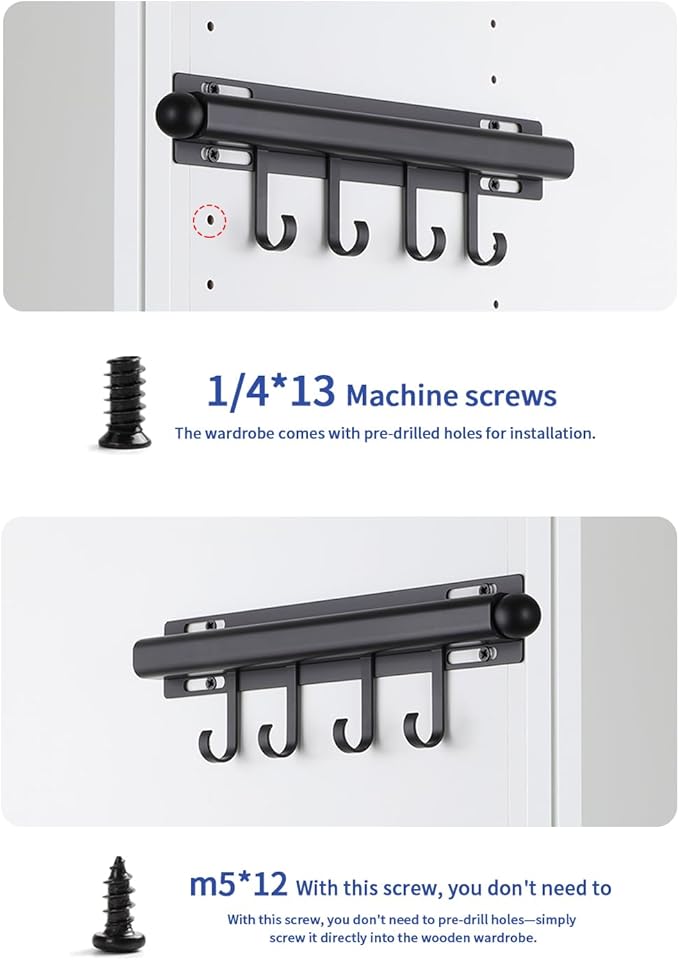 BaiNong 12" Valet Rod for Closet Pull Out With 4 Hooks Valet Rods for Closets (2Pack Black) Closet Valet Rod Slide Out