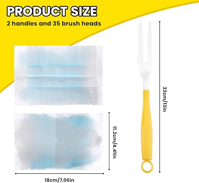 35 Pcs Duster Refills Compatible with Swiffer Duster, Dust Removal Brush Disposable Replacement Head with 2 Handles for Cleaning Blinds, Ceiling Fans