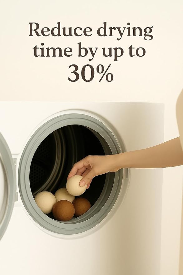 Wool Dryer Balls – Pack of 6 (3 White + 3 Brown) with Storage Bag – 100% New Zealand Wool – Reusable, Eco-Friendly Natural Laundry Dryer Balls for Faster Drying