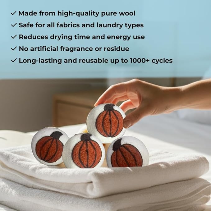 Ezhippie Quality Wool Dryer Balls - 6 XL Pumpkin Pack - 1000+ Loads - Pure Organic Wool - Reusable Natural Fabric Softener Perfect with Essential Oils, Reduce Clothing Static and Wrinkles