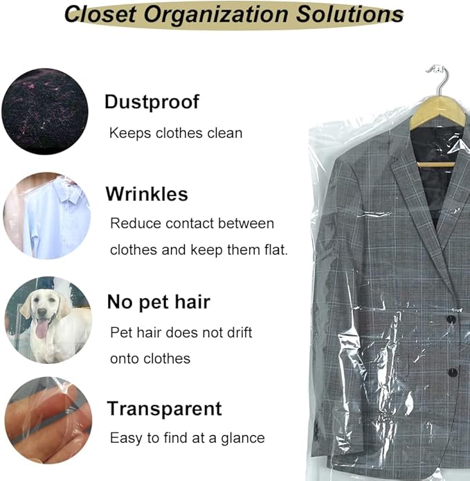 50 Pack 35.4inch Plastic Clear Dry Cleaning Hanging Lightweight Garment Clothes Cover Protector Bags for Closet Clothes Storage.