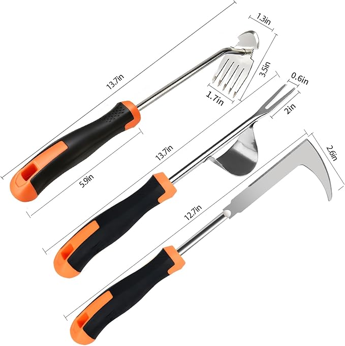 2026 Weed Puller Tool, 3 Pack New Garden Stainless Steel Weeder Tool Hand Weeder Tool,Multi-Purpose Weed Remover Tool Weeding Tools for Gardening(Rubber Handle)